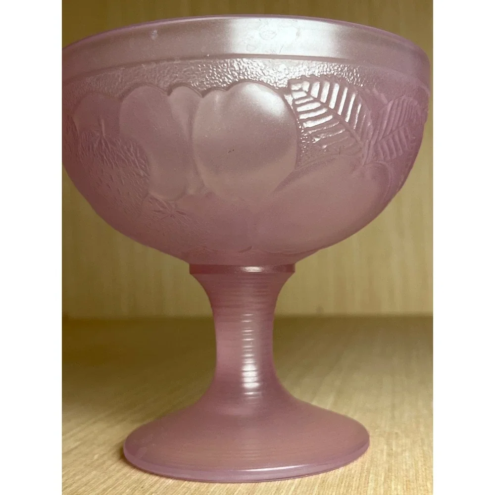 Vintage Luminarc France Frosted Pink Glass Fruit Embossed Dessert Sherbet Bowl